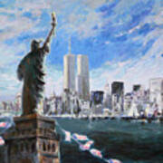 Statue Of Liberty And Tween Towers Poster