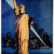 Statue Of Liberty At Night - New York City Vintage Poster Poster