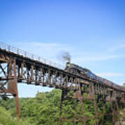Steam Engine Over The Trestle Poster