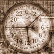 Steampunk - 24 Hour Antique Clock Sepia Poster