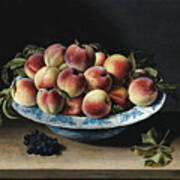 Still Life With Peaches In A Chinese Ming Porcelain On An Entablature Poster