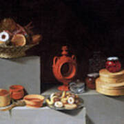 Still Life With Sweets And Pottery Poster