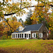Stone Cottage In The Fall Poster