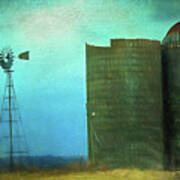 Stormy Old Silos And Windmill Poster