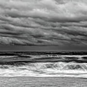 Stormy Skies Turbulent Ocean Outer Banks Bw Poster