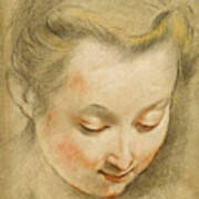 Study Of The Head Of A Young Woman Looking Down To The Right Poster