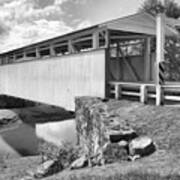 Summer Skies Over The Ryot Covered Bridge Black And White Poster