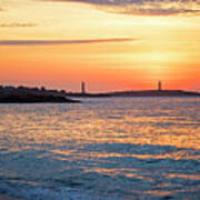 Sunrise Over Thacher Island From Long Beach In Rockport Ma Golden Sunrise Poster