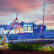 Sunset At The Port In Galway Painting Poster