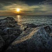 Sunset From The Channel Breakwater Rocks Poster