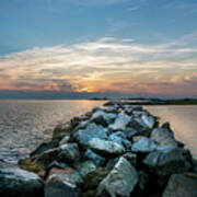 Sunset Over A Rock Jetty On The Chesapeake Bay Poster