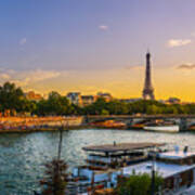 Sunset Over The Seine In Paris Poster