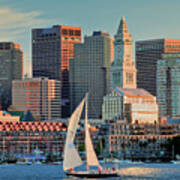 Sunset Sails On Boston Harbor Poster