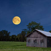 Super Moon With Barn Poster