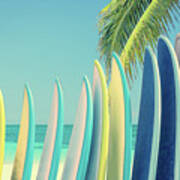 Row Of Surfboards, Vintage Surf Poster