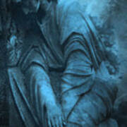 Surreal Cemetery Grave Mourner In Blue Sorrow Poster