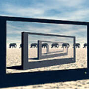 Surreal Elephant Desert Scene Poster