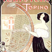 Teatro Regio - Torino, Italy - Girl Playing A Harp - Vintage Art Nouveau Advertising Poster Poster