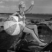 Teen Girl On Rocky Beach, C.1960s Poster