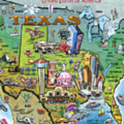 Texas U.s.a. Cartoon Map Poster