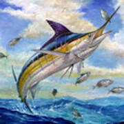 The Blue Marlin Leaping To Eat Poster