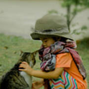 The Little Girl And Her Cat Poster