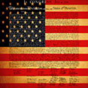 The United States Declaration Of Independence - American Flag - Square Poster