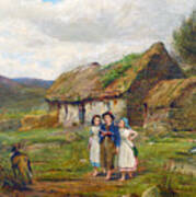Three Children And A Dog Beside A Scottish Croft Poster
