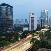 Traffic Rush In Jakarta At Night Poster