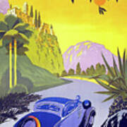 Traveling By Classic Car, Vintage Travel Poster Poster