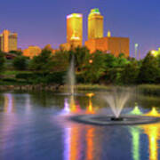 Tulsa Downtown Skyline Water Reflections Poster