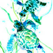 Turquoise Indigo Sea Turtles Poster