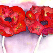 Twin Poppies With Ink Poster