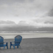 Two Blue Beach Chairs Poster