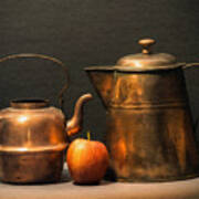 Two Copper Pots And An Apple Poster