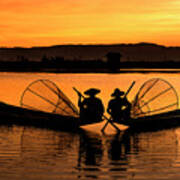 Two Fisherman At Sunset Poster