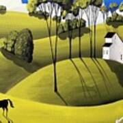 Two Mares - Horse Folk Art Landscape Poster