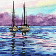 Two Sailboats At The Shore Watercolor Poster