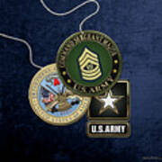 U. S. Army Command Sergeant Major -  C S M  Rank Insignia With Army Seal And Logo Over Blue Velvet Poster