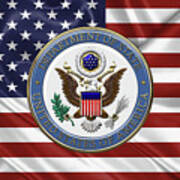 U. S. Department Of State - Emblem Over American Flag Poster