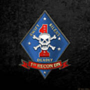 U S M C  1st Reconnaissance Battalion -  1st Recon Bn Insignia Over Black Velvet Poster
