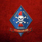 U S M C  1st Reconnaissance Battalion -  1st Recon Bn Insignia Over Red Velvet Poster