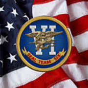 U. S. Navy S E A Ls - S E A L Team Six  -  S T 6  Patch Over U. S. Flag Poster