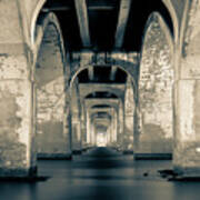 Tulsa Oklahoma Water Under The Bridge In Sepia Poster