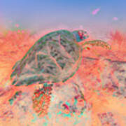 Underwater Turtle Pastel Painting Poster