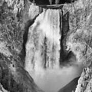 Upper Yellowstone Falls In Black And White Poster