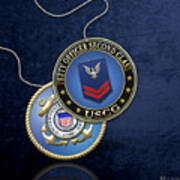 U.s. Coast Guard Petty Officer Second Class - Uscg Po2 Rank Insignia Over Blue Velvet Poster