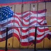 Us Flag On Side Of Freight Engine Poster