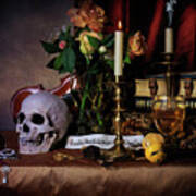 Vanitas With Books-candles-roemers-bouquet Poster