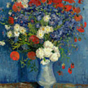 Vase With Cornflowers And Poppies Poster